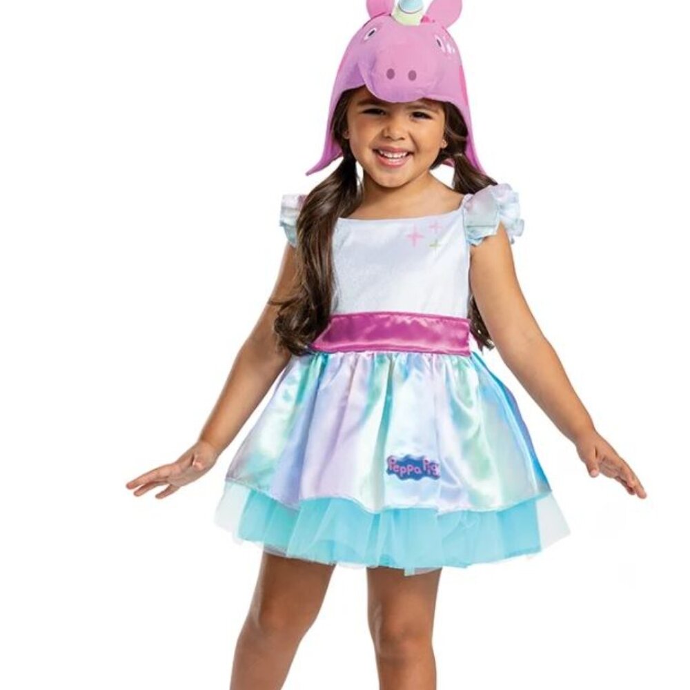 Peppa Pig Halloween Costume 2T Dress, Headpiece 3 Pc Blue Pink Girls Toddler